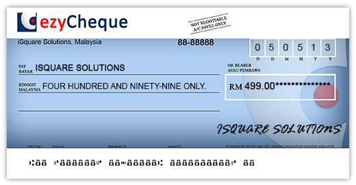 A sample printed cheque that will increase your company charisma and image with ezyCheque.